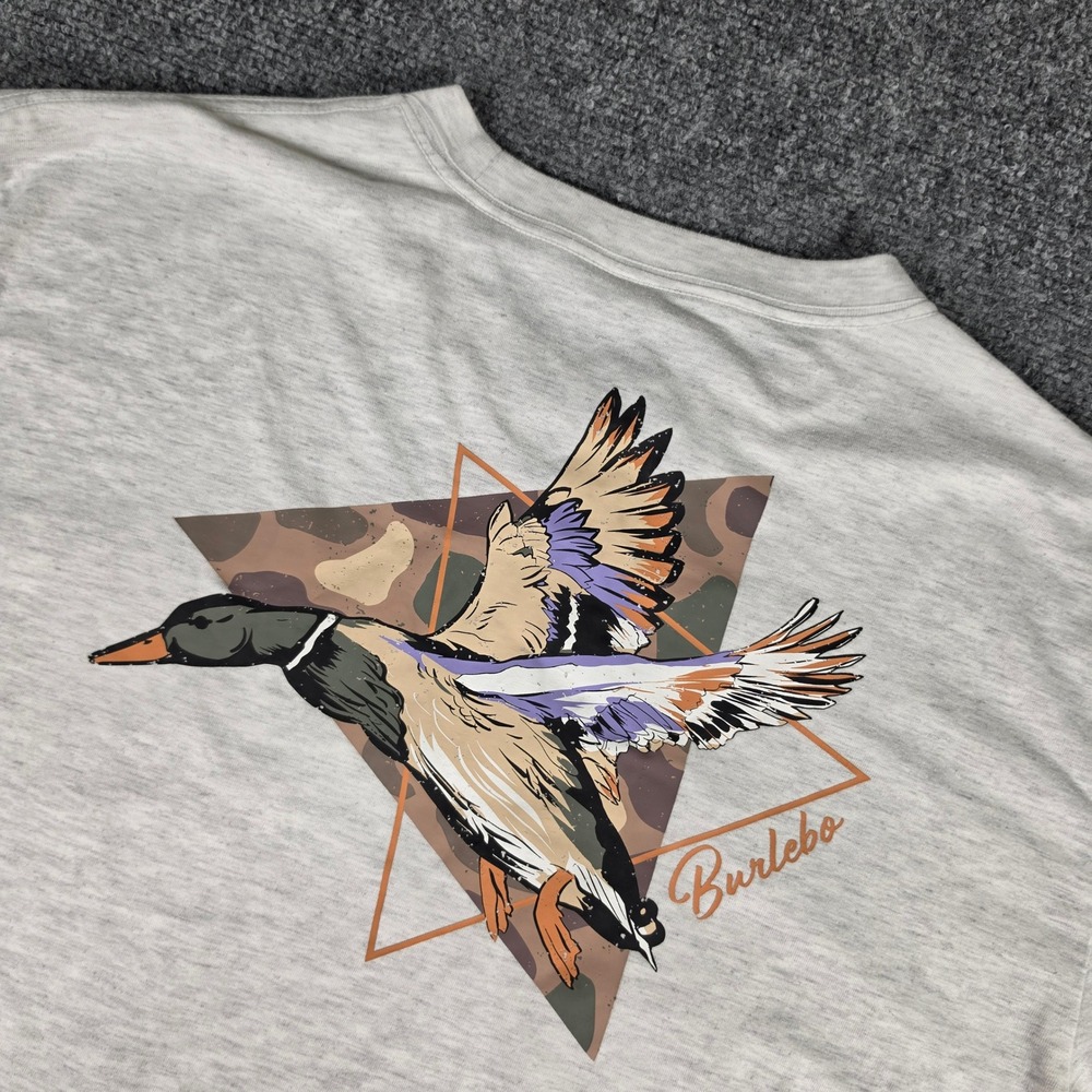 Burlebo Long Sleeve Pocket T-Shirt Mens L Gray Mallard Duck Graphic Tee
